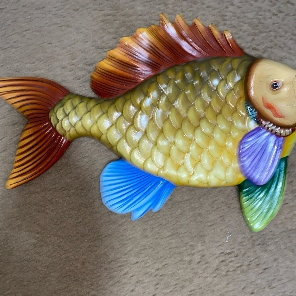 Vtg Tonala Mexico Hand Painted Ceramic Tropical Fish Wall Decor Signed E Alvarez